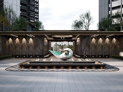 现代新中式水景 现代入口水景 酒店入口水景 小区入口水景