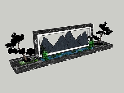 新中式现代庭院小品 新中式景墙 景墙 水景墙