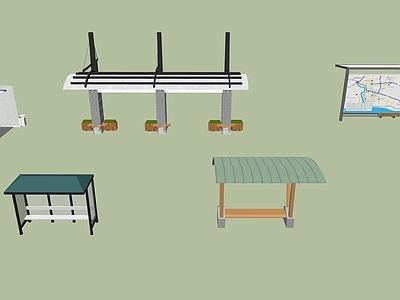 现代简约公交站台 公交车站 廊架 指示牌 汽车站 风雨廊