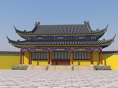 新中式中式古建 古建大门 山门 大殿 重檐大殿寺庙 庙于入口