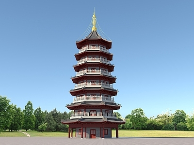新中式中式古建 塔 古建7层塔 古建筑 寺庙 塔楼