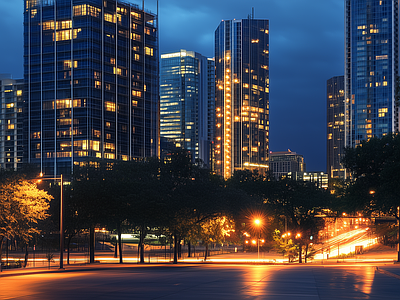现代街道外景 现代城市街道夜景 商业街外景 人行道
