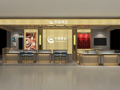 现代珠宝店 中国黄金 珠宝展柜 珠宝店