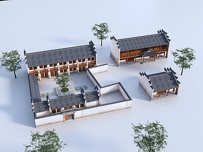 新中式中式古建 中式厢房 马头墙建筑