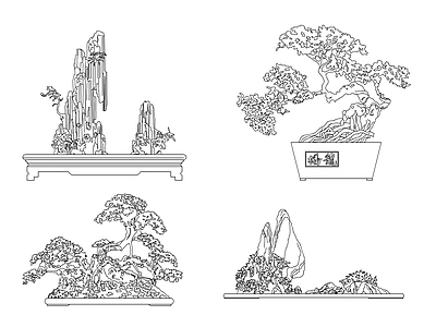 新中式综合植物图库 造型松造型图库 施工图