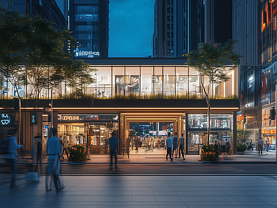 现代街道外景 现代城市街道夜景 商业街外景 人行道