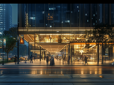 现代街道外景 现代城市街道夜景 商业街外景 人行道