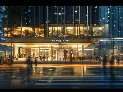 现代街道外景 现代城市街道夜景 人行道 商业街外景