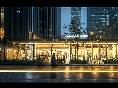 现代街道外景 现代城市街道夜景 人行道 商业街外景