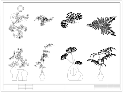 现代花 瓶 卉 水生植物 盆栽 施工图
