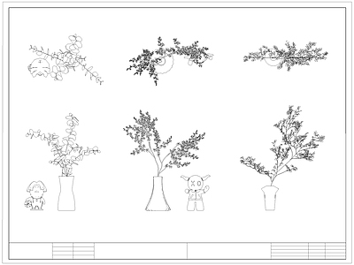 现代花 瓶 卉 水生植物 盆栽 施工图