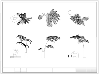 现代花 瓶 卉 水生植物 盆栽 施工图