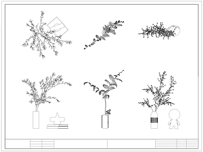 现代花 瓶 卉 水生植物 盆栽 施工图
