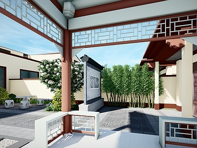 新中式别墅庭院 中式庭院 新中式庭院 别墅