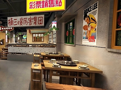 复古工业火锅店 复古烧烤烤肉店 烧烤 工业风 实木椅组合 工业风火锅店