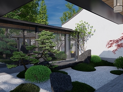 新中式中式别墅庭院 中式庭院景观 特色景石造景 景观置石枯山水景 私家花园中式山水