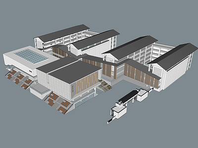 现代新中式学校建筑 教学楼学校 学校体育馆 学校图书馆 学校坡屋顶 学校操场看台