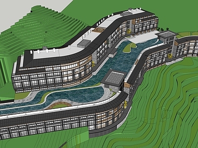 新中式现代酒店建筑 悬崖酒店 稻田酒店 温泉酒店建筑 山地酒店建筑