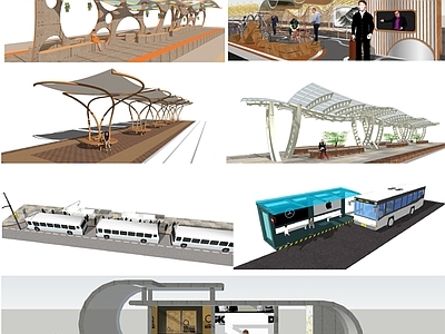 现代汽车站 智慧交通站点 公交车站 等车亭 遮雨棚 候车点