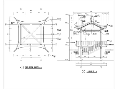 现代亭子 双层详图 施工图