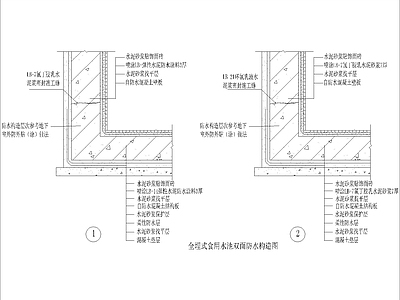 现代厨房设施 全埋式食用水池 双面防水构造图 施工图