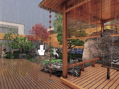 新中式禅意别墅庭院 禅意庭院 锦鲤鱼池 邻水茶台 中式庭院