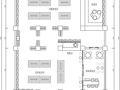 现代书店 300㎡书店平面 书店平面设计图 书吧设计平面图 施工图