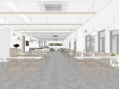 现代简约自助餐厅 自助明档 学校饭堂教师学生 食堂椅 餐台自助子 挂画