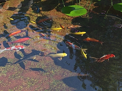 水生动物 鲫鱼 鲤鱼 锦鲤 现代生态鱼池 水池鱼塘