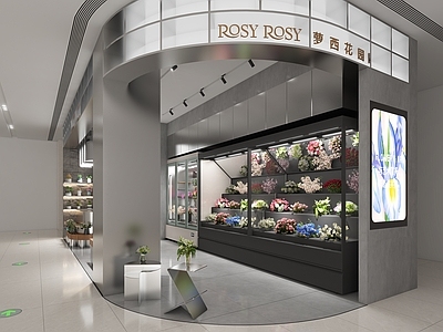 现代简约花店 现代花店 花卉 鲜花柜 花瓶摆件