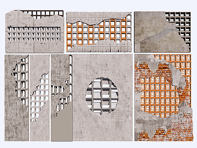 现代新中式景墙 现代水泥隔断墙 破损墙体