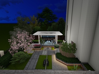 新中式现代别墅庭院 现代庭院 新中式庭院 庭院