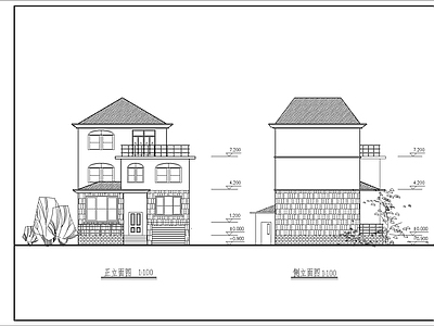 现代别墅建筑 三层别墅 自建房 独栋别墅 施工图