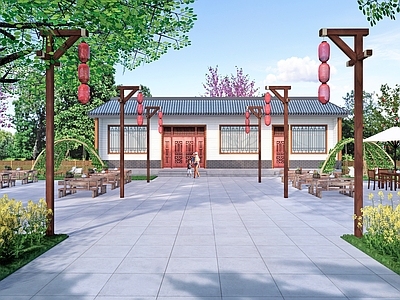 现代新中式乡村庭院 乡村民宿建筑 庭院烧烤 庭院小品 艺术农家乐 客栈驿站