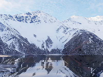 现代滨水景观 雪山湖面 雪山 自然