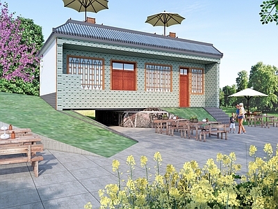 现代新中式乡村民房 乡村民宿 乡村庭院 露营式庭院 庭院烧烤 庭院小品