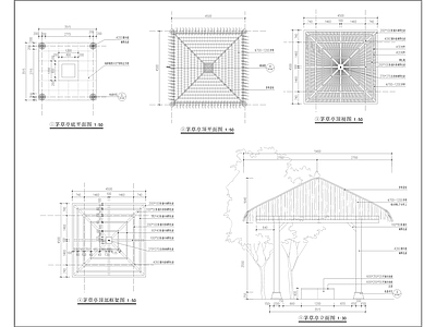 现代亭子 茅草亭 详图 施工图