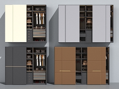 现代衣柜 灰色木质衣柜 陈列柜 收纳 开放衣柜