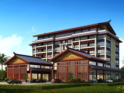 新中式酒店建筑 7层酒店