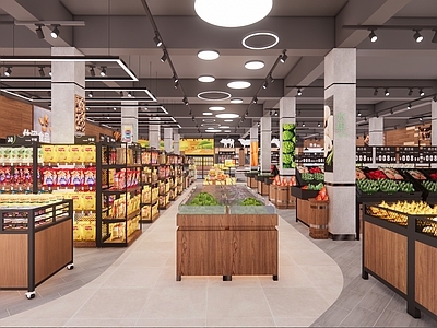 现代工业超市 超市 超市生活用品区 超市生鲜区