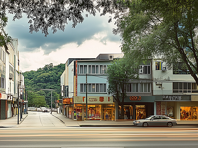 现代街道外景 现代商业街道外景 人行道