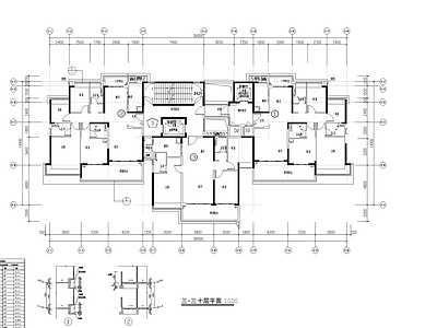 现代住宅楼建筑 品字形 住宅T3平面图 施工图