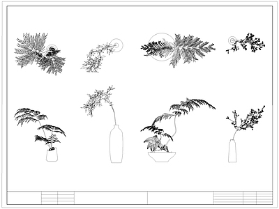 中式花 中式瓶 蕨类植物 瓶 卉 盆栽盆景 施工图