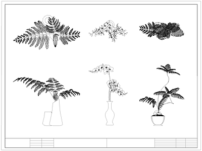 中式花 中式瓶 蕨类植物 瓶 卉 盆栽盆景 施工图