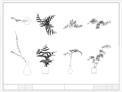 中式花 中式瓶 蕨类植物 盆栽盆景 瓶 卉 施工图