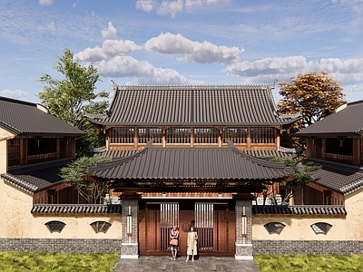 现代新中式四合院 合院 院子 四合院 中式