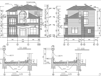 欧式别墅建筑 三层欧式别墅 自建房 独栋别墅 建筑 施工图