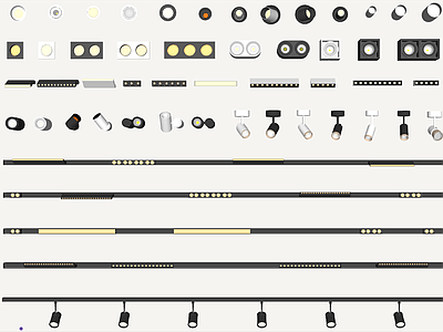 现代灯具组合 线性灯 磁吸轨道灯 筒灯 射灯