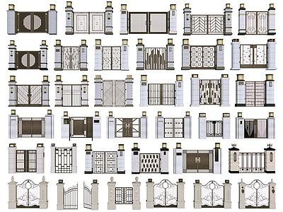 现代庭院大门 别墅洋房入户 花园铁艺 雕花院 金属格栅 花园 入户围栏围墙