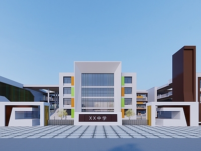 现代简约学校建筑 教学楼学校 中小学建筑 校园规划 小学校园设计 中学小学设计